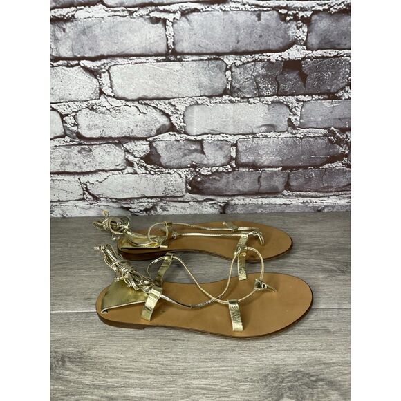 J. Crew Metallic Gold Leather Ankle Wrap Around Sandals Women’s Sz 7.5M US/38EU - Picture 11 of 16